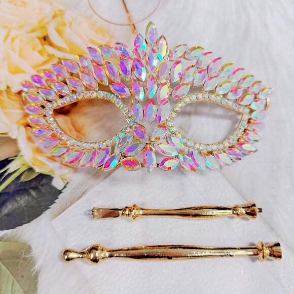 Gold masquerade mask, Diamond Crystal Mask, Masquerade Wedding mask, Stick Mask main image 4